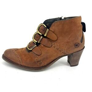 Dkode Women's 37/6.5‎ Brown Leather Buckle Heeled Ankle Boots